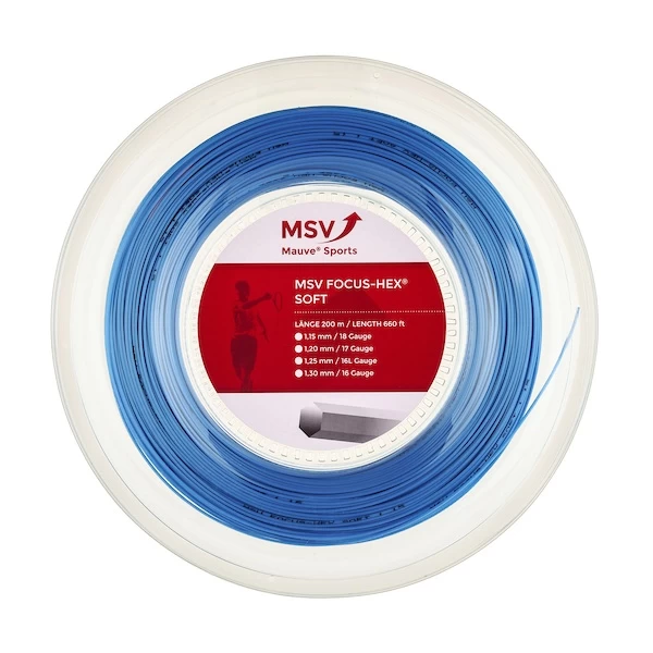 MSV Tennissaite Focus Hex Soft 1.15 (Haltbarkeit+Touch) Hellblau 200m Rolle 3 MSV Tennissaite Focus Hex Soft 1.15 (Haltbarkeit+Touch) Hellblau 200m Rolle