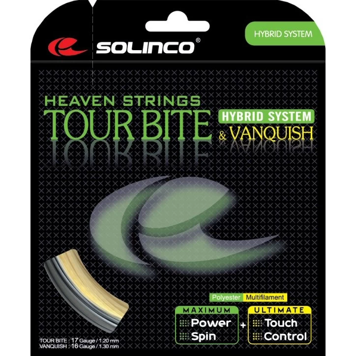 Solinco Tennissaite Hybrid Tour Bite & Vanquish (Haltbarkeit+Komfort) 12m Set 3 Solinco Tennissaite Hybrid Tour Bite & Vanquish (Haltbarkeit+Komfort) 12m Set