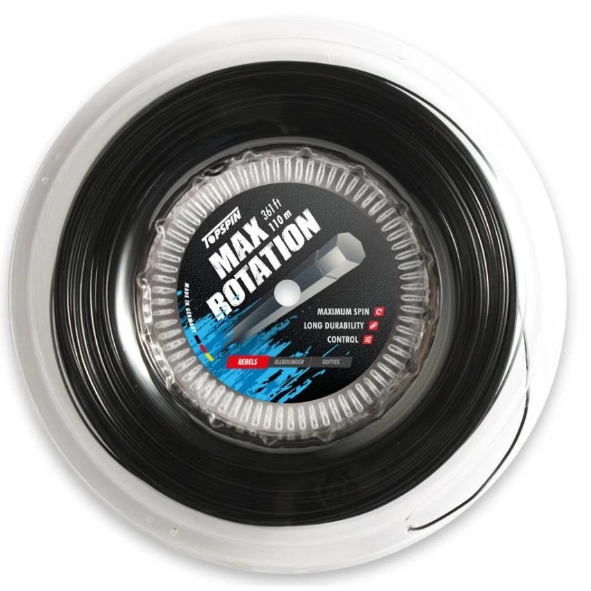 Topspin Tennissaite Max Rotation (Haltbarkeit+Spin) Schwarz 110m Rolle 3 Topspin Tennissaite Max Rotation (Haltbarkeit+Spin) Schwarz 110m Rolle