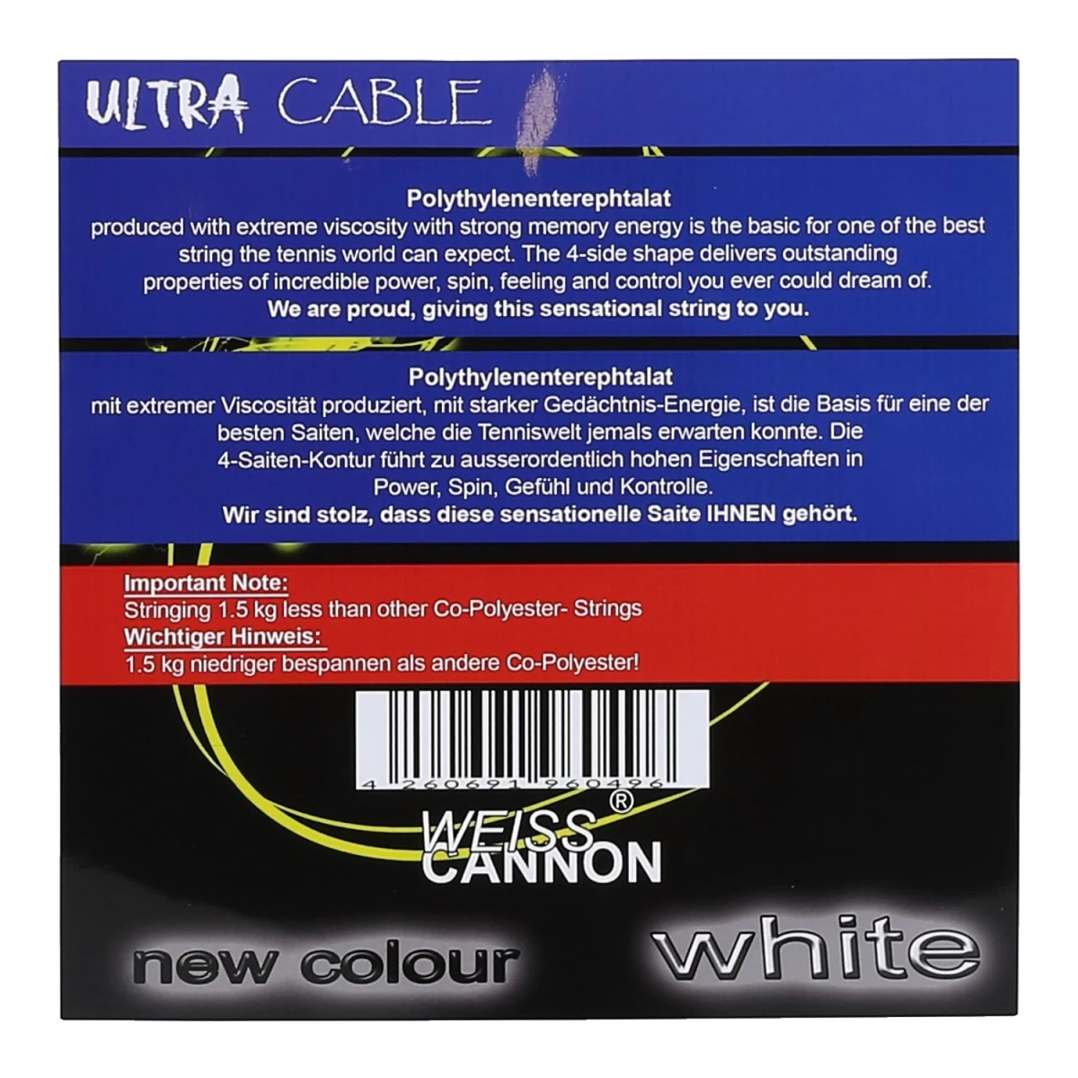 WeissCannon Tennissaite Ultra Cable Weiss 12m Set 4 WeissCannon Tennissaite Ultra Cable Weiss 12m Set – Bild 2