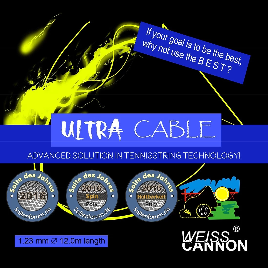 WeissCannon Tennissaite Ultra Cable Schwarz 12m Set 3 WeissCannon Tennissaite Ultra Cable Schwarz 12m Set