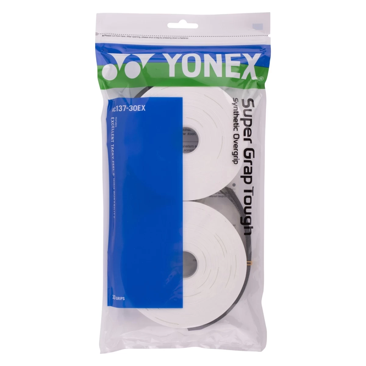 Yonex Overgrip Super Grap Tough 0.65mm Weiss 30er Clip-Beutel 3 Yonex Overgrip Super Grap Tough 0.65mm Weiss 30er Clip-Beutel
